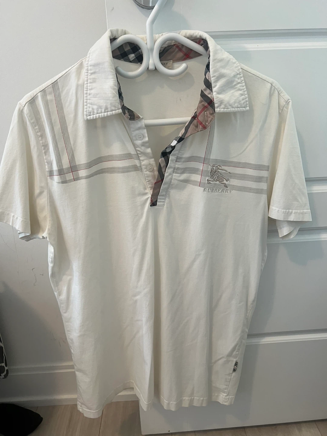 Burberry White Polo Shirt with Nova Check Collar