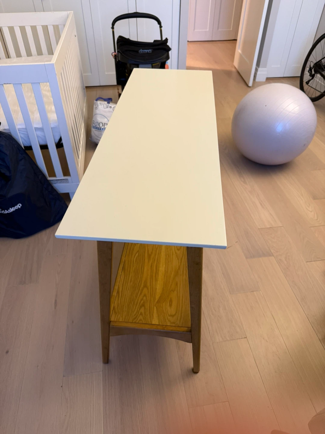 White Console Table with Wood Shelf - photo 4
