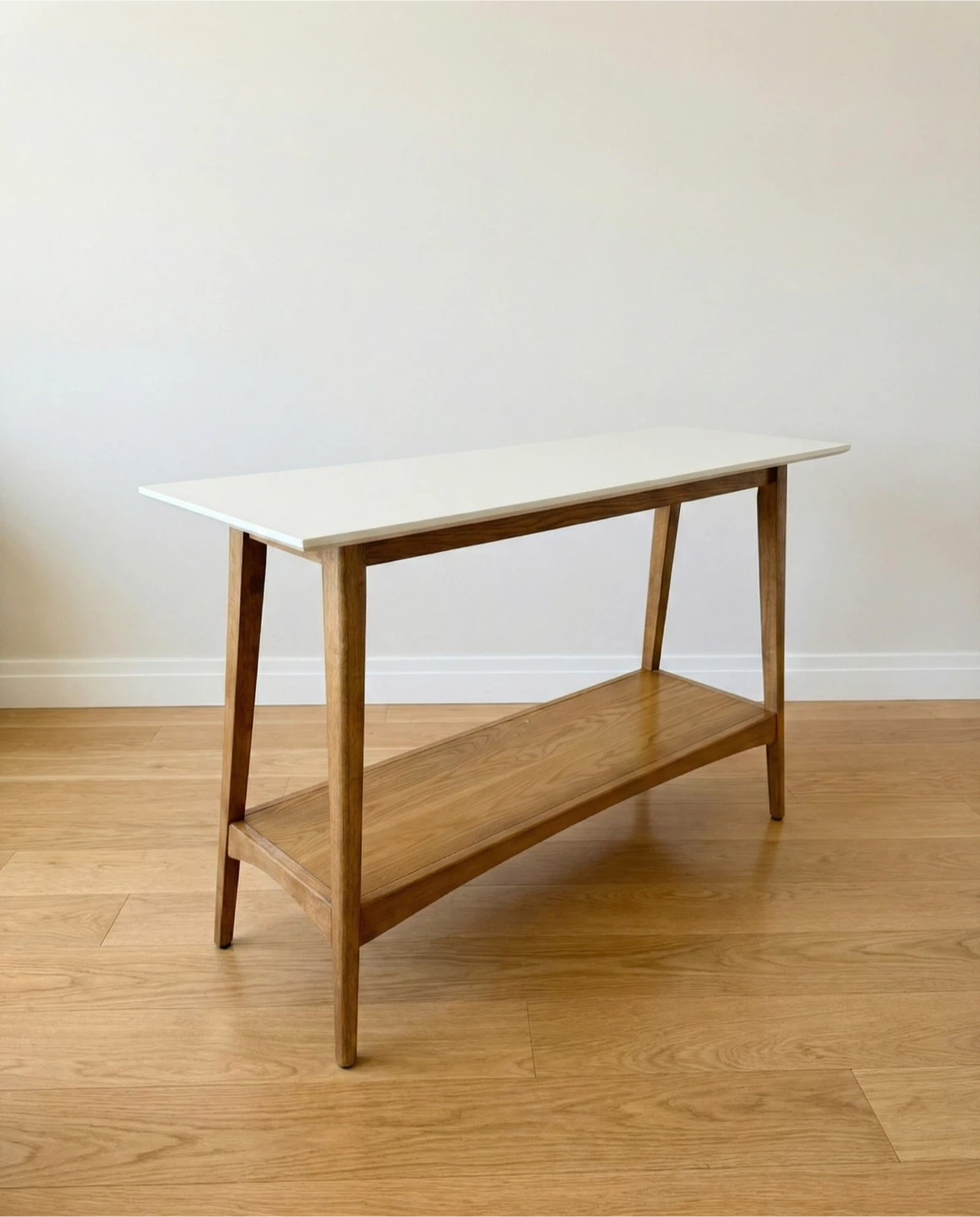 White Console Table with Wood Shelf