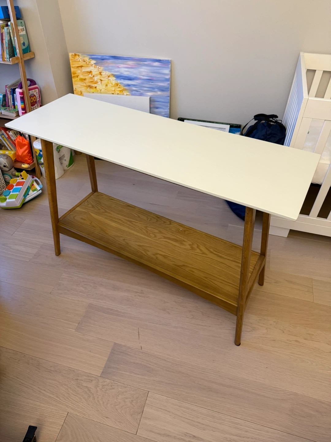 White Console Table with Wood Shelf - photo 2