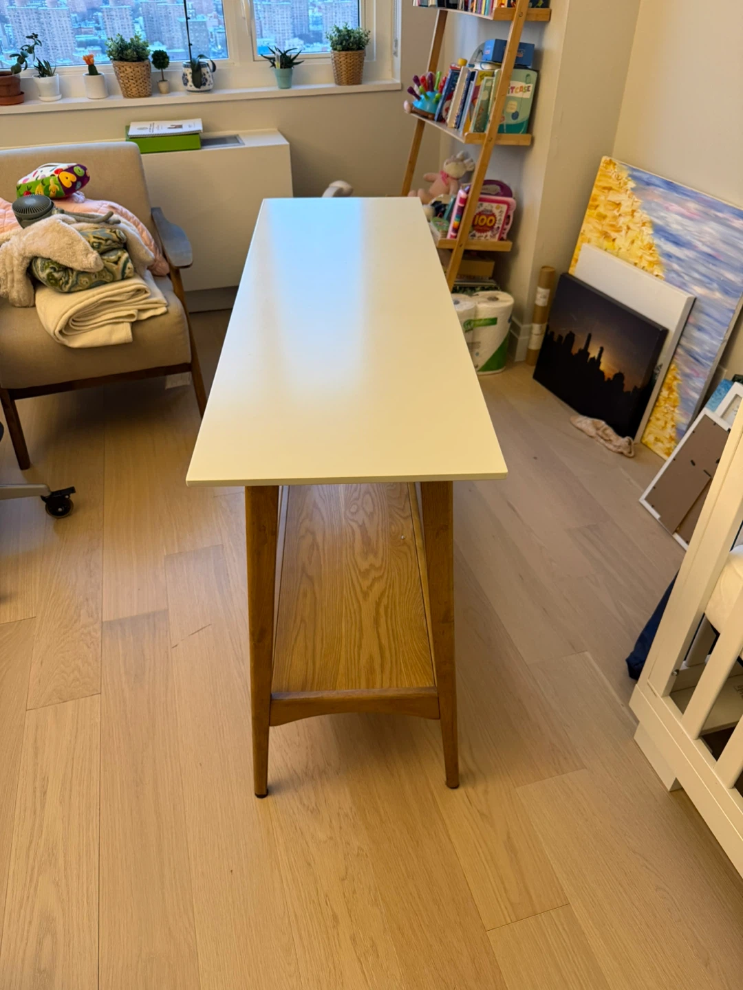 White Console Table with Wood Shelf - photo 3
