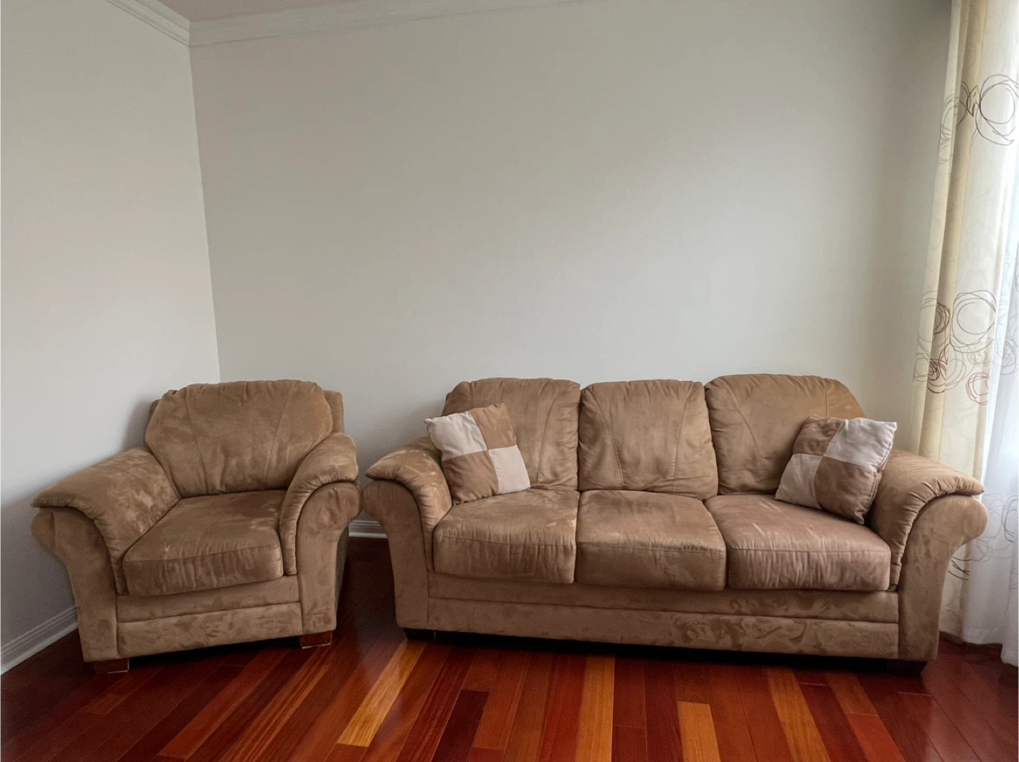 Moving sale-Brown Suede Sofa and Armchair Set