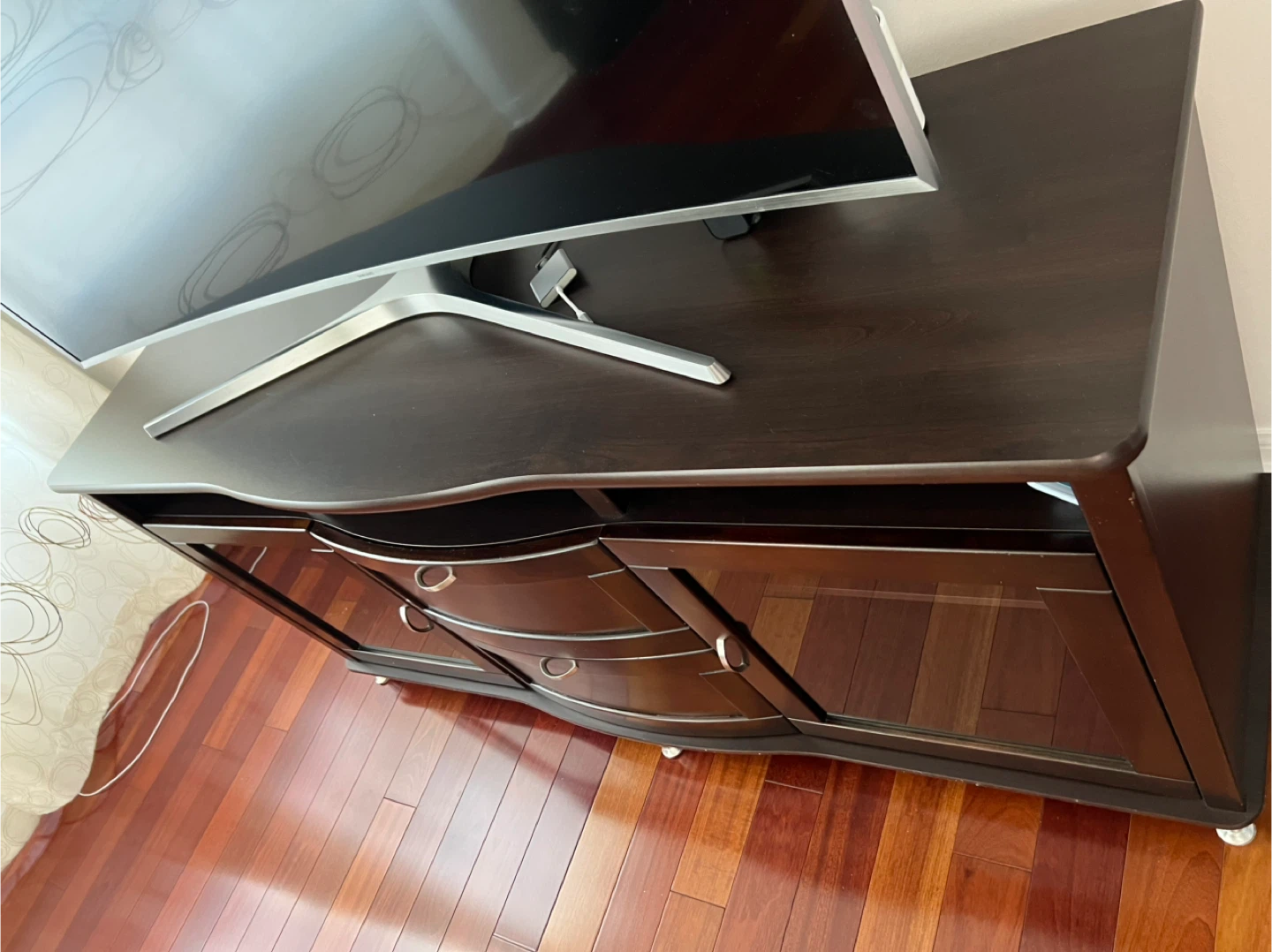 Dark Wood Entertainment Unit with Glass Doors - photo 3