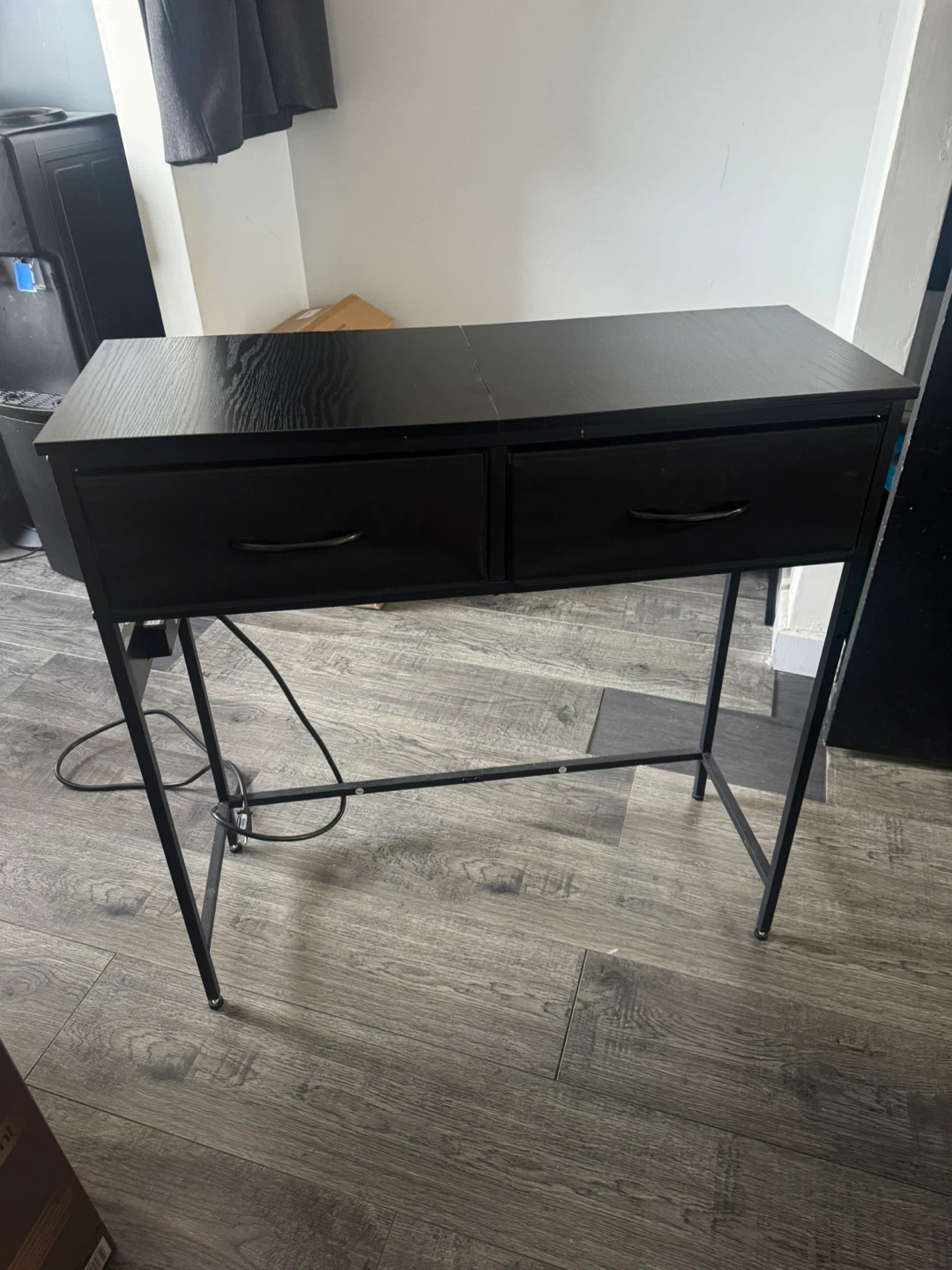 Black Desk with Built-in Power Strip and Drawer Storage - photo 4