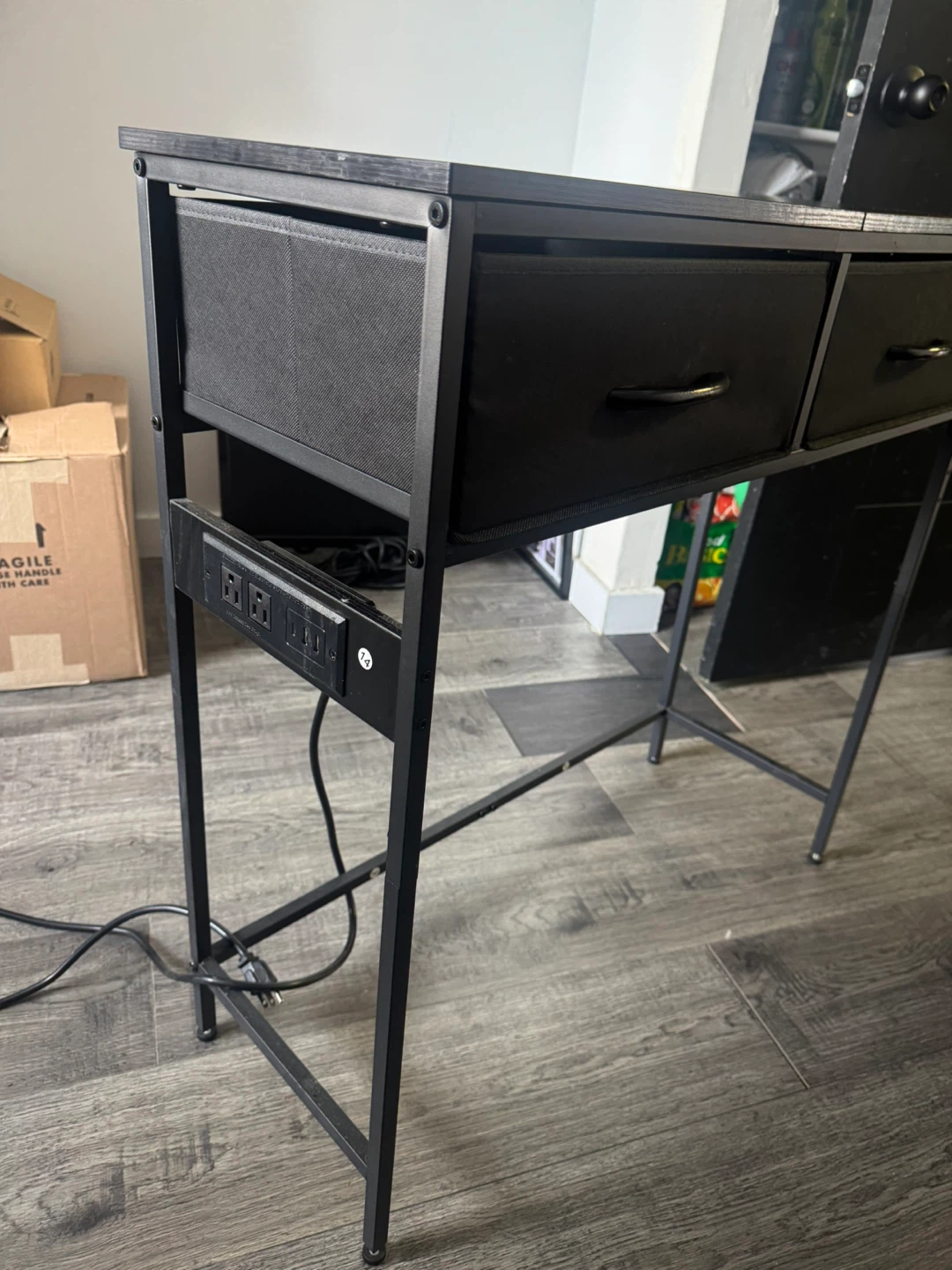 Black Desk with Built-in Power Strip and Drawer Storage - photo 2