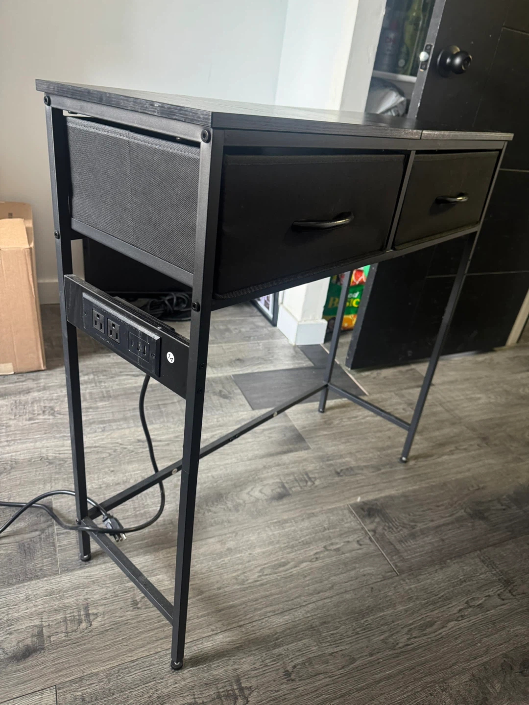 Black Desk with Built-in Power Strip and Drawer Storage