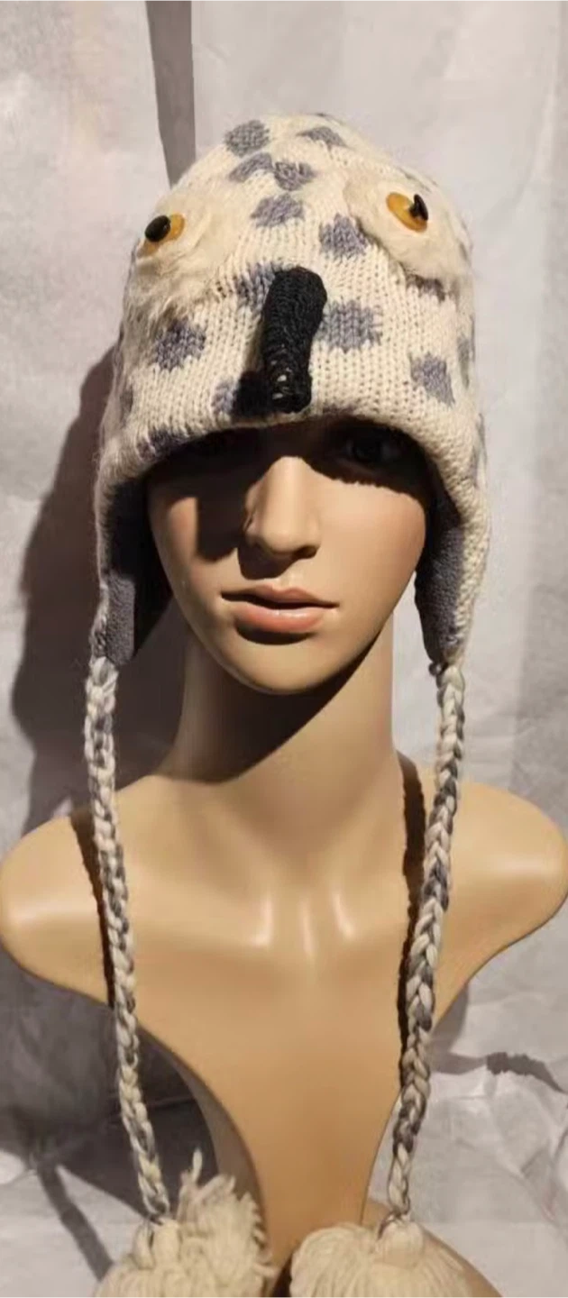 Handmade Wool Owl Hat with Tassels