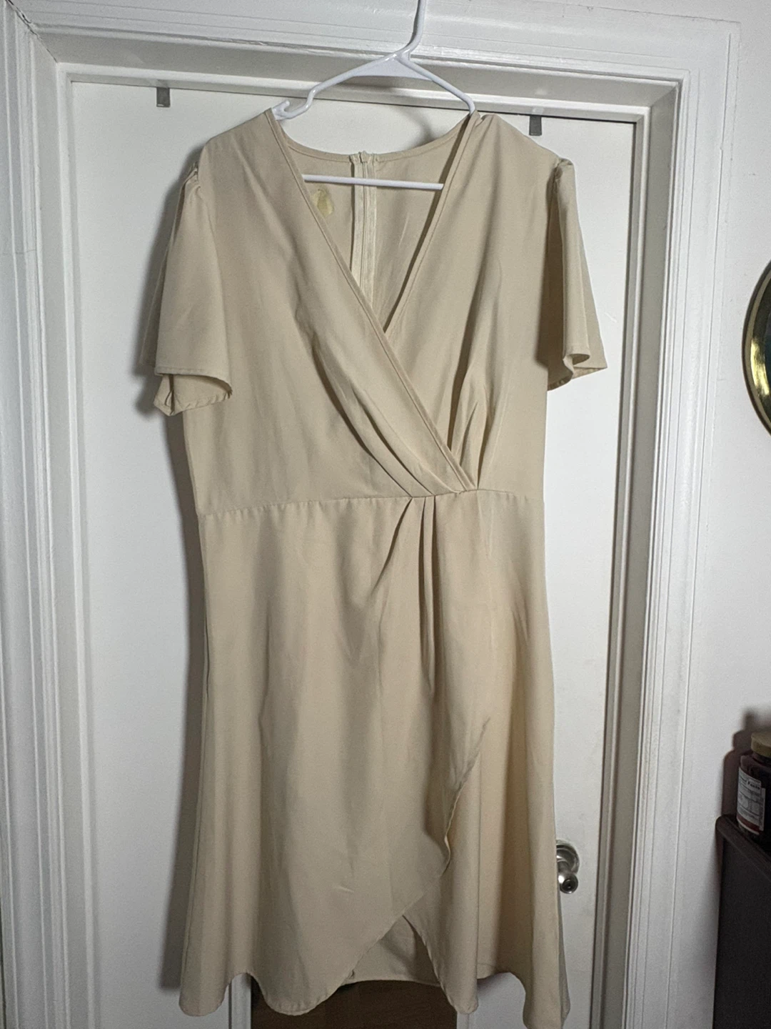 Women's Beige Faux Leather Wrap Dress - photo 3