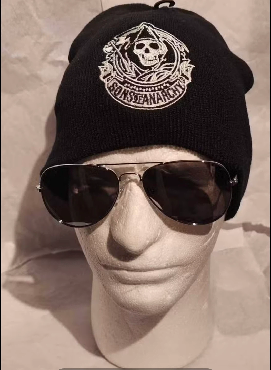 Black Beanie with Multiple Embroidered Logos