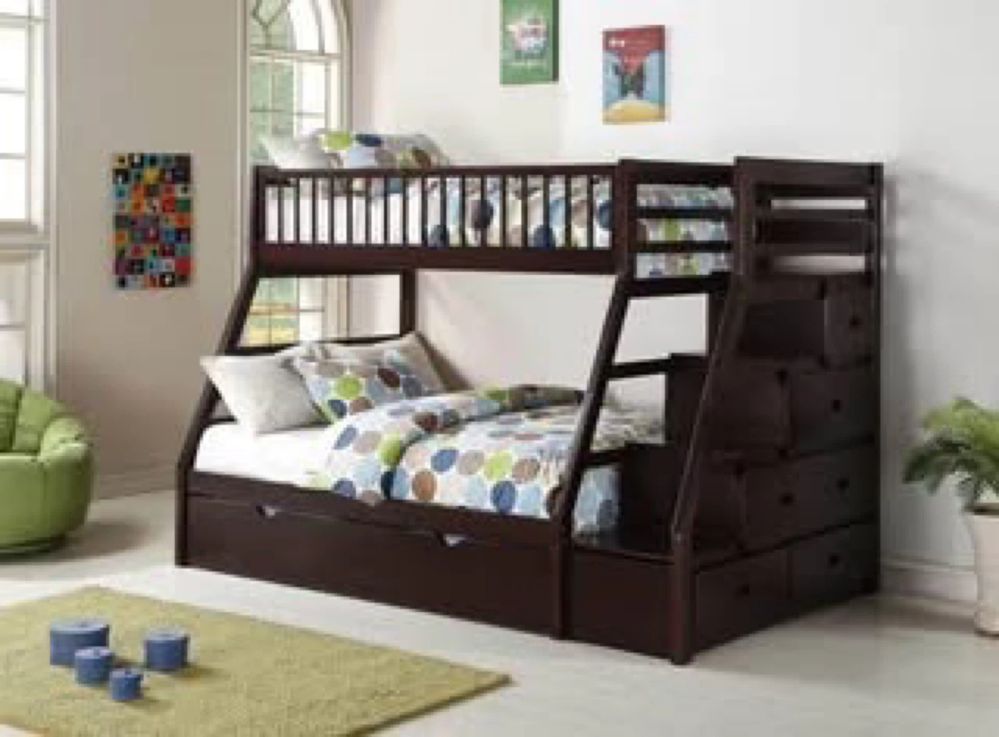 Dark Brown Twin Over Twin Bunk Bed with Storage Stairs - photo 2