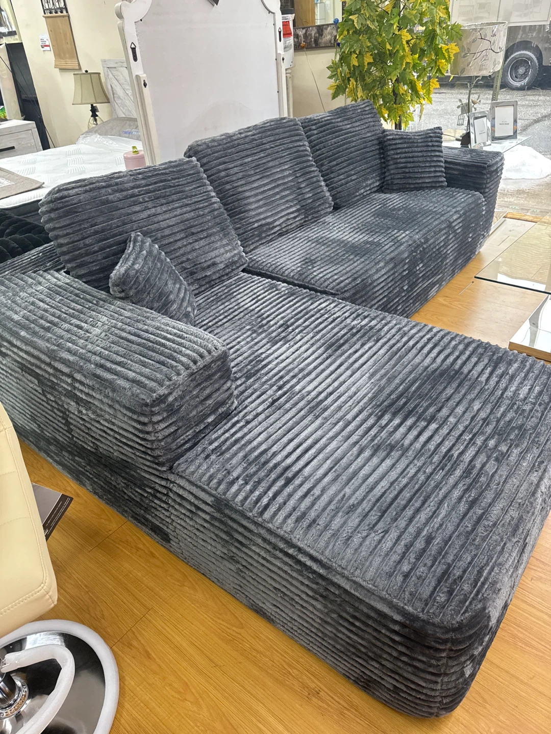 Gray Corduroy Sectional Sofa with Chaise - photo 2