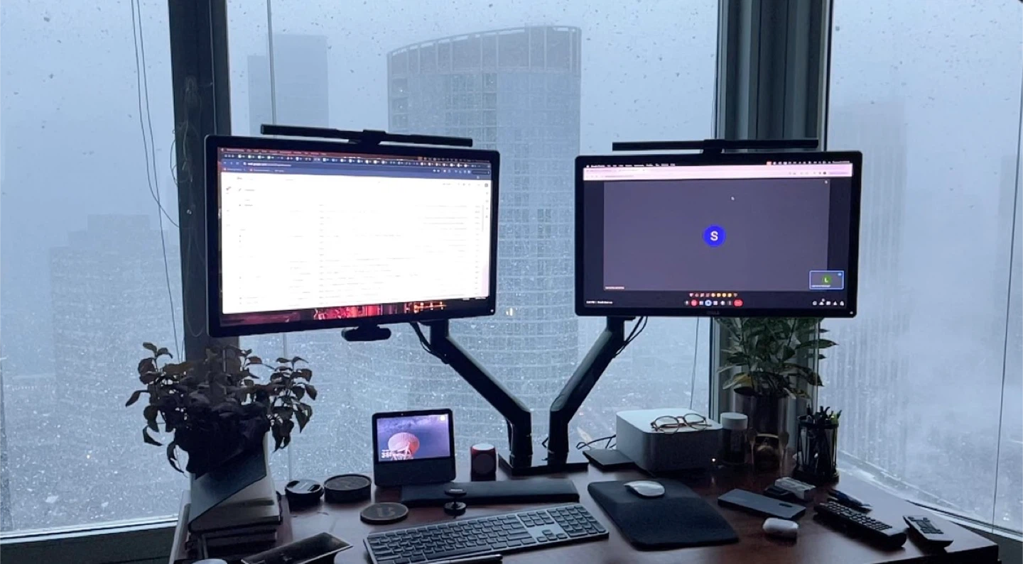 Dual Monitor Desk Setup with Monitor Arms