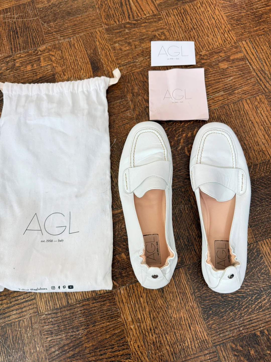 AGL White Leather Loafers - Size 8,5