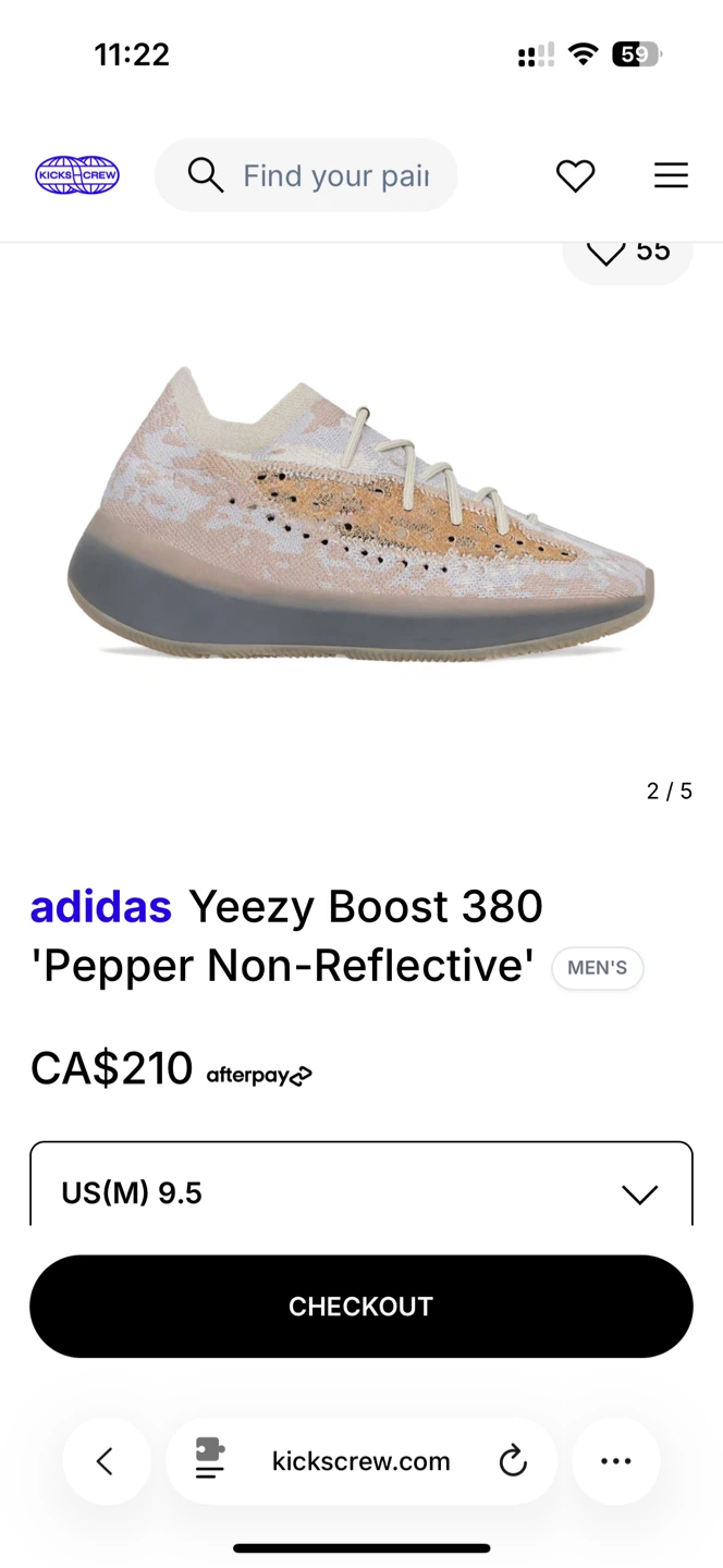 Adidas Yeezy Boost 380 "Pepper Non-Reflective" Sneakers US 9.5