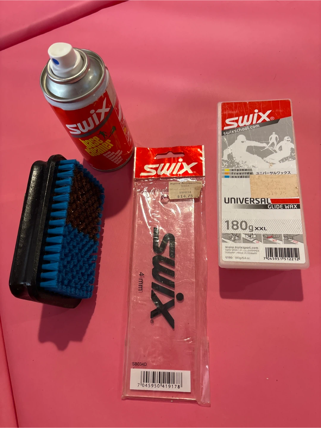 Swix Ski Waxing Kit: Base Cleaner, Glide Wax, Brush, and Scraper