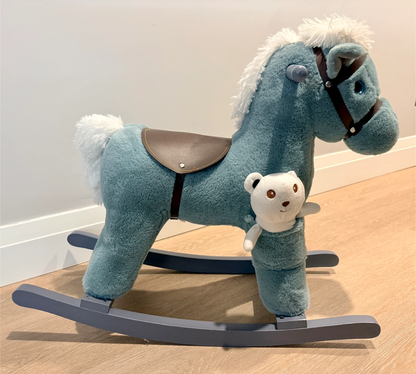 Plush/Wood Rocking Horse with Teddy Bear