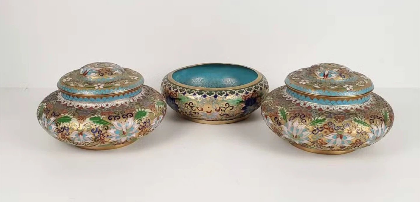 Vintage Cloisonné Lidded Jar and Bowl Set