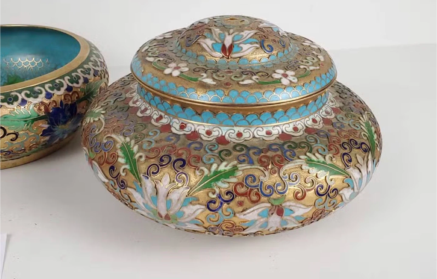 Vintage Cloisonné Lidded Jar and Bowl Set - photo 2