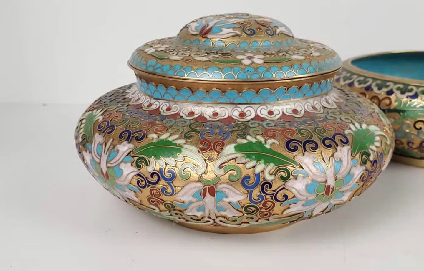 Vintage Cloisonné Lidded Jar and Bowl Set - photo 5