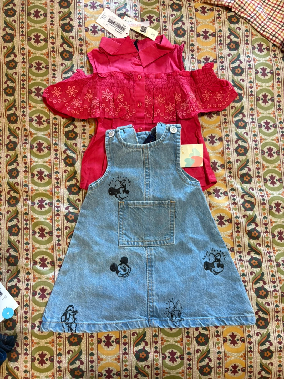 Disney Mickey Mouse Denim Overalls Dress & Pink Top