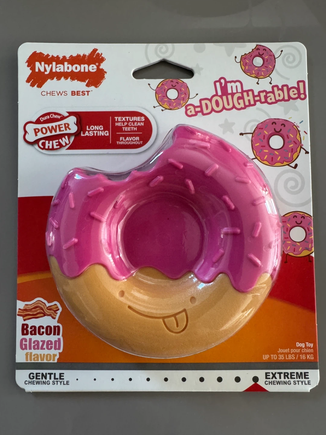 Nylabone Power Chew Donut Dog Toy - Bacon Glazed Flavor - Medium