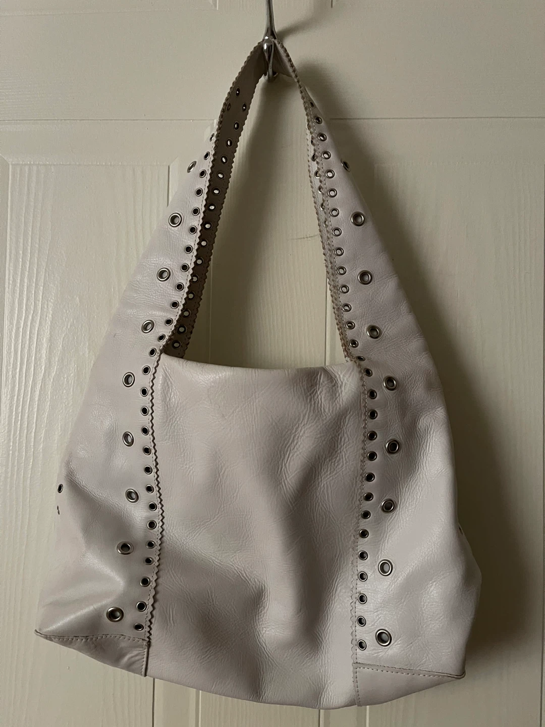 Trissino White Leather Hobo Bag with Eyelet Detail - photo 2