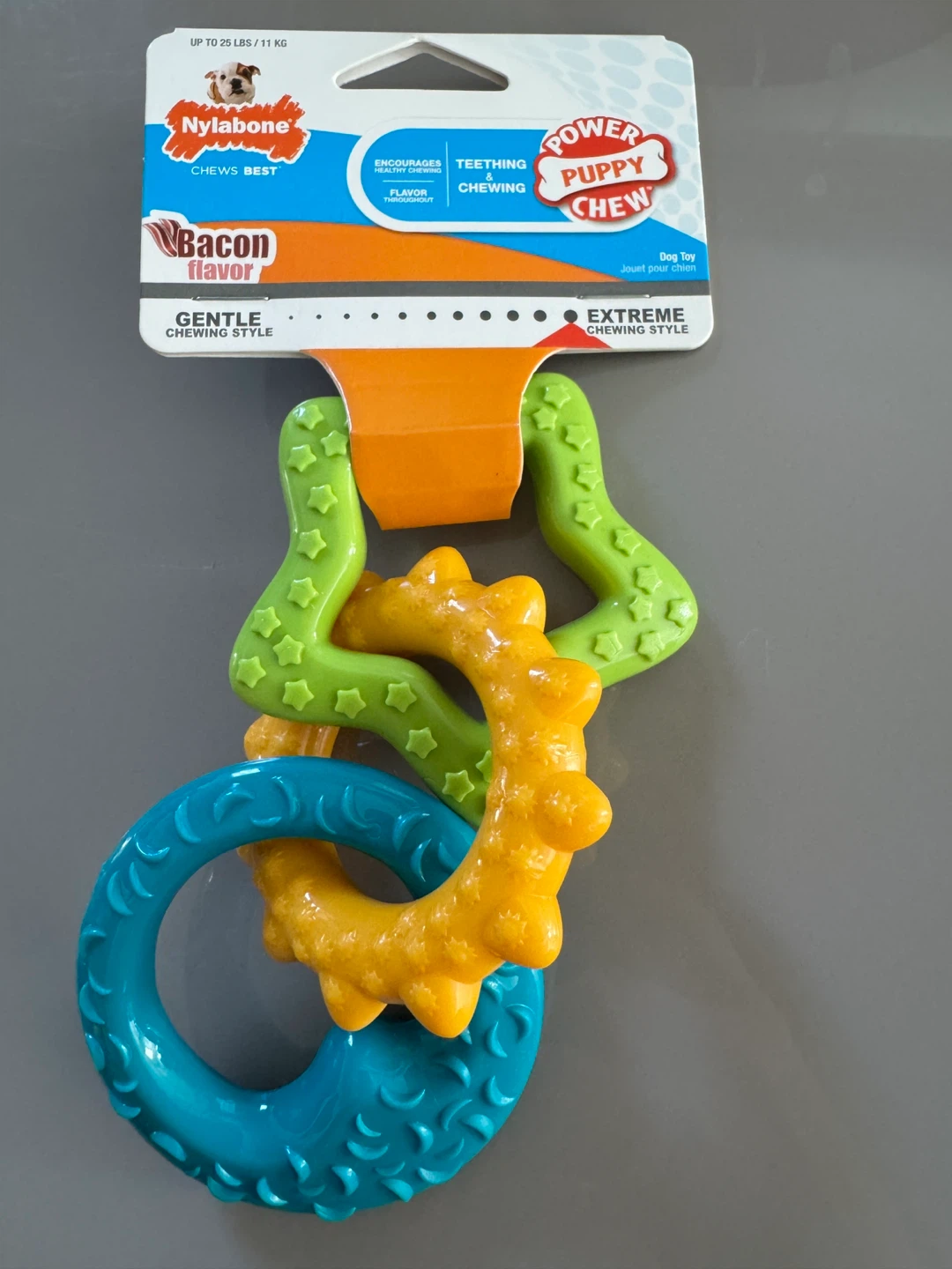 Nylabone Power Puppy Chew Teething Ring Dog Toy - Bacon Flavor