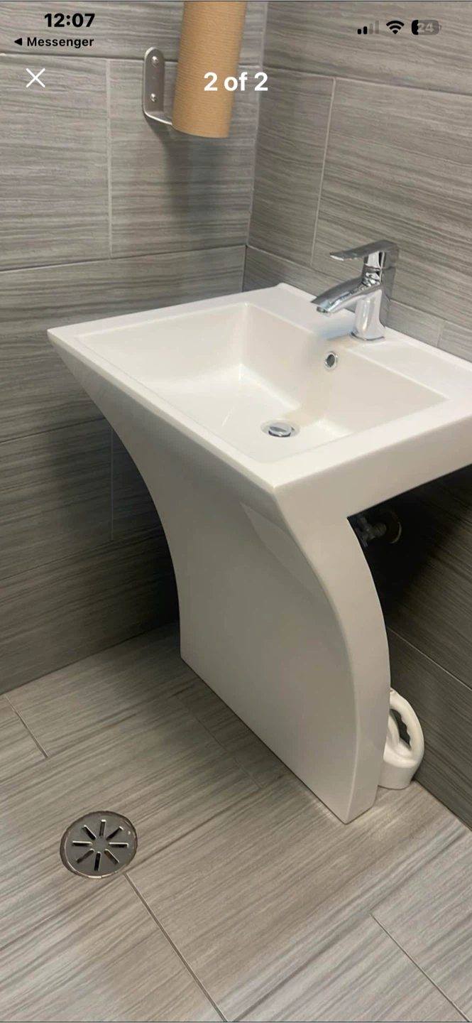 White Pedestal Sink with Chrome Faucet - photo 2