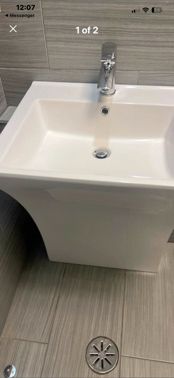 White Pedestal Sink with Chrome Faucet