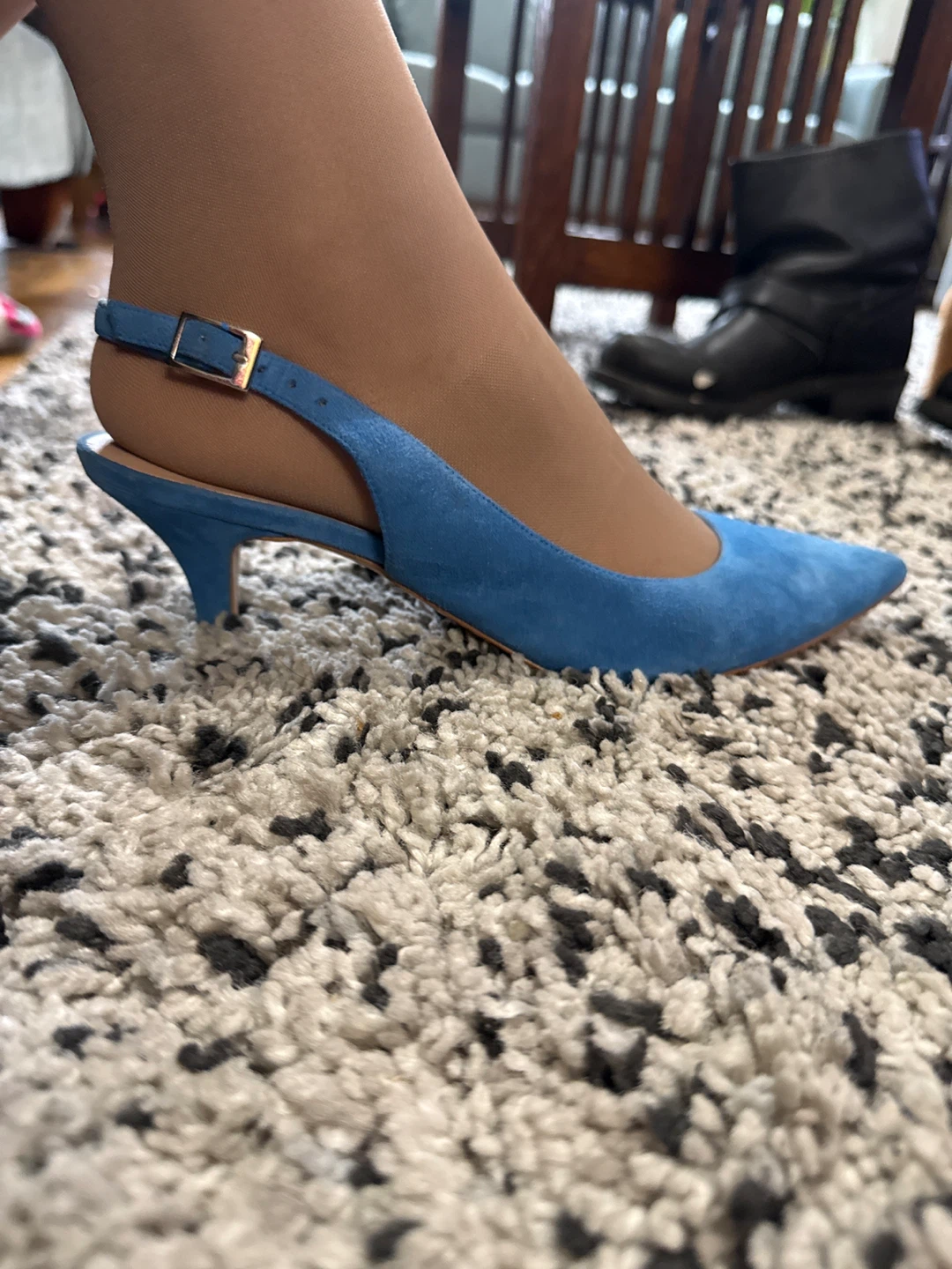 Keith Scarrott Blue Suede Slingback Heels Size 40 - photo 4