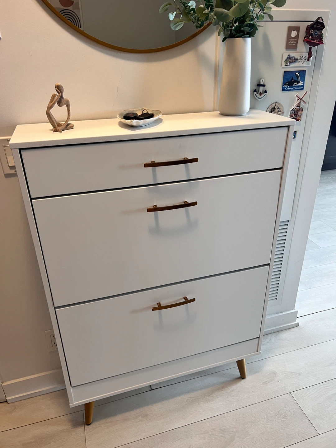 White Slim Shoe Cabinet with 3 Drawers - photo 2