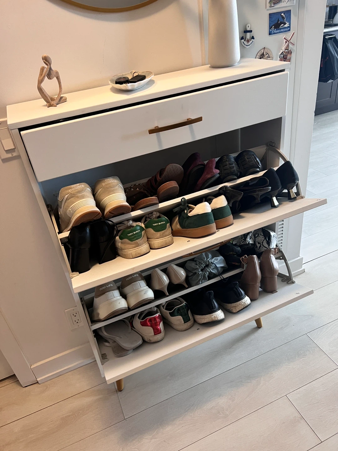 White Slim Shoe Cabinet with 3 Drawers