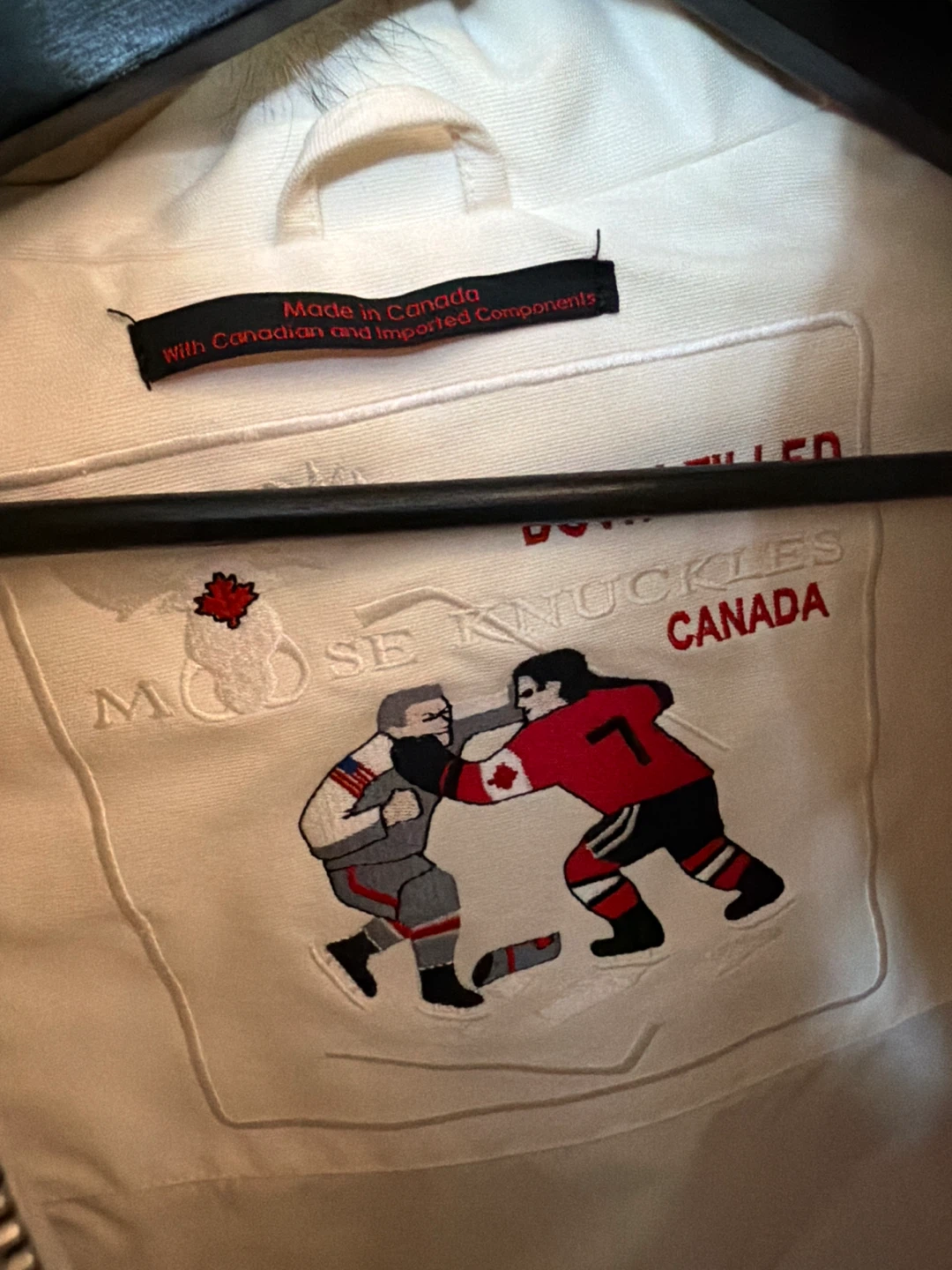 Moose Knuckles Cream Down Puffer Jacket with Hockey Embroidery - photo 2
