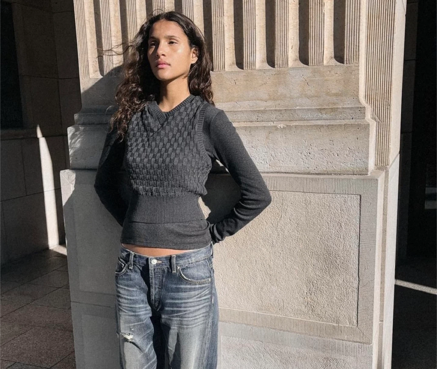 Grey Knit Vest Sweater Size S - photo 2