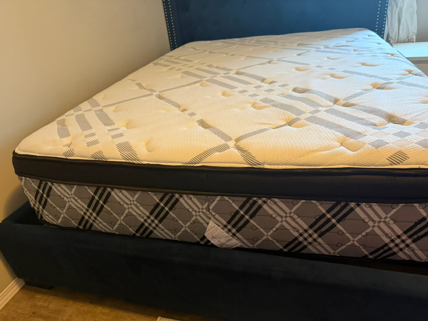 Mattress with Blue Tufted Headboard - photo 3