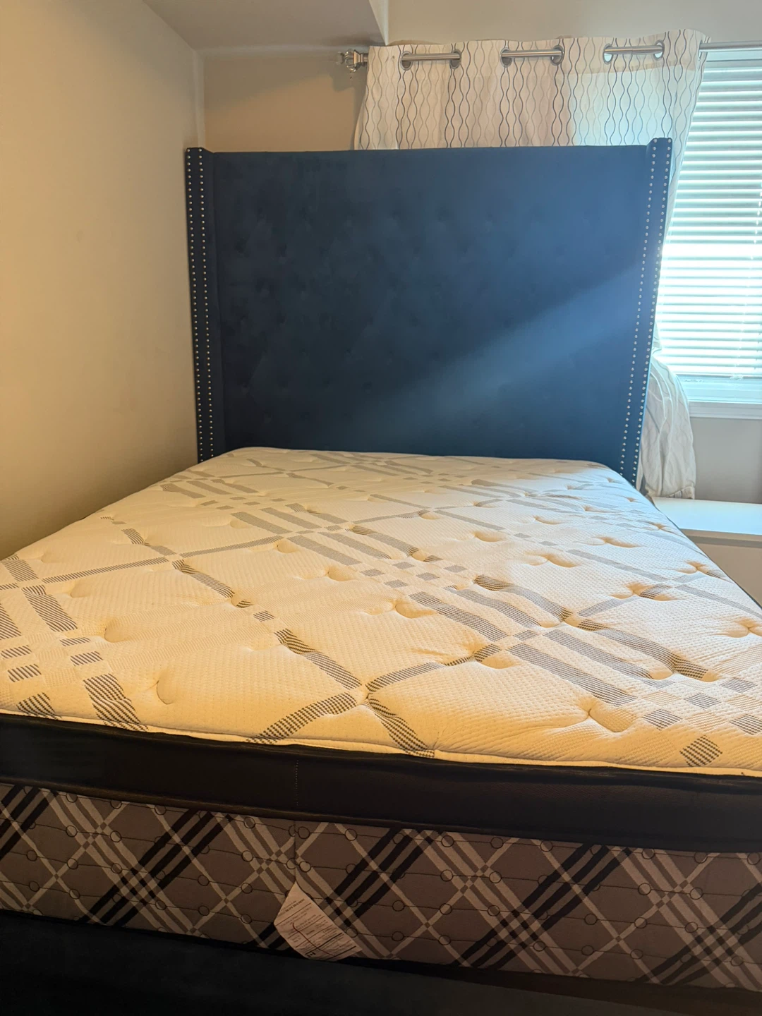 Mattress with Blue Tufted Headboard - photo 2