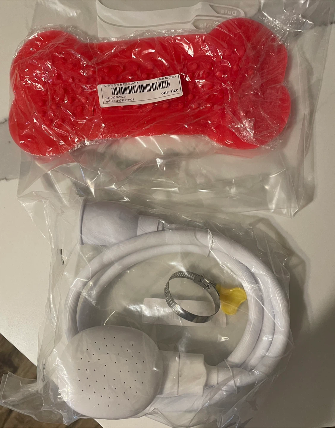 Red Bone-Shaped Dog Lick Mat and White Shower Head Set - photo 3