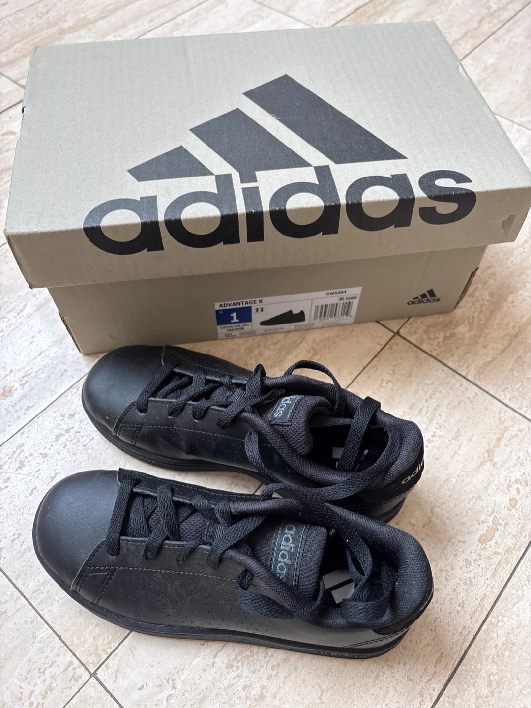 Adidas Advantage K Black Sneakers - Kids Size 1