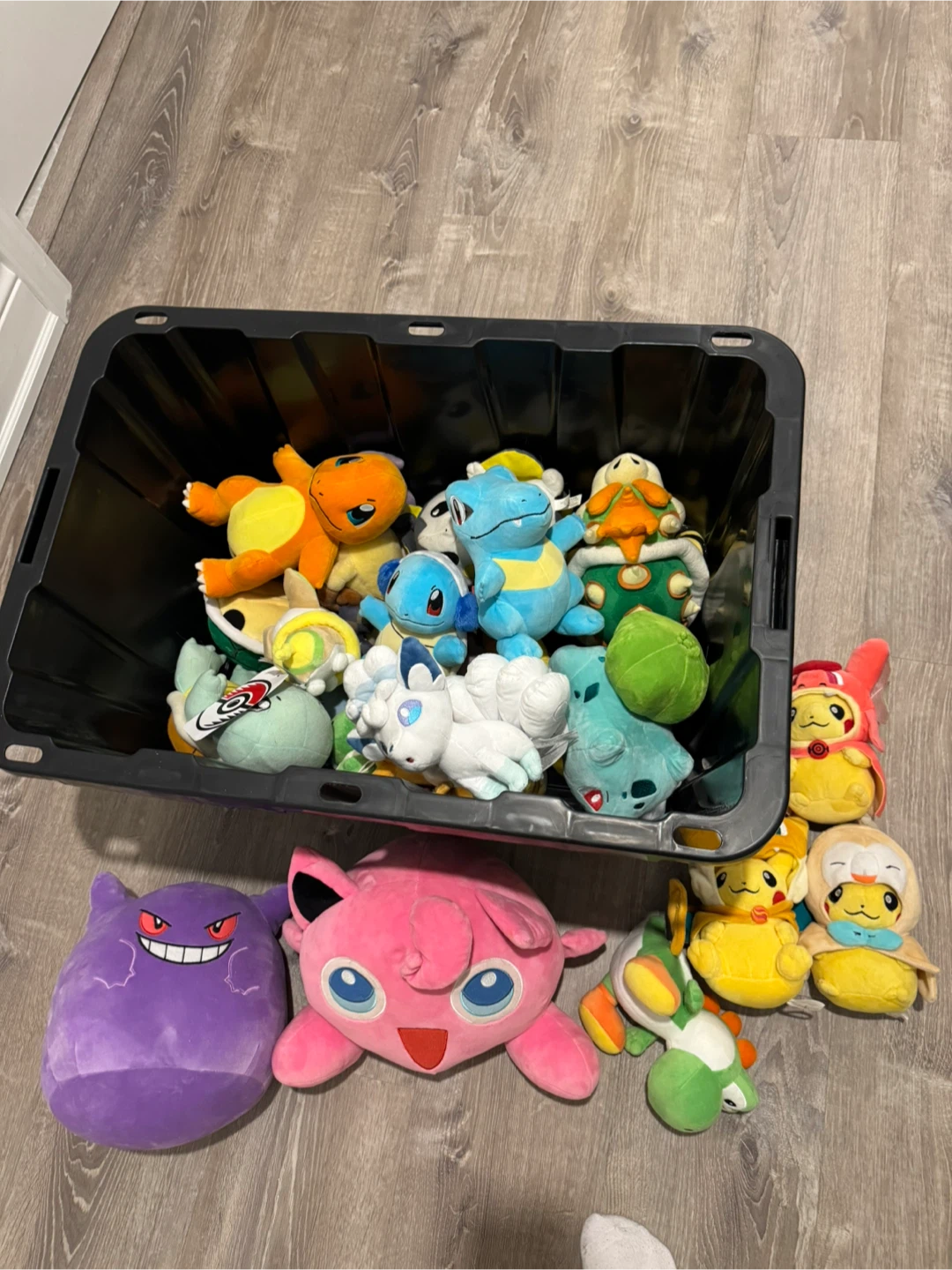 Bin full of Pokemon plush