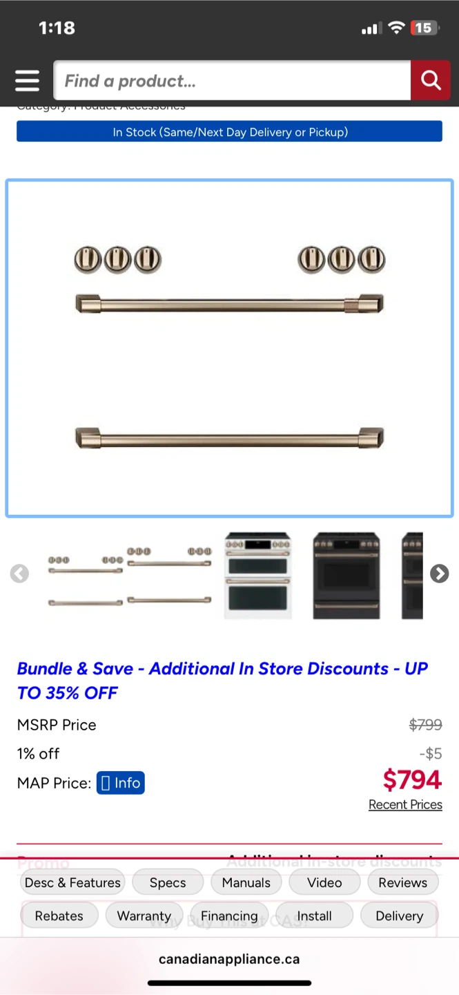 GE Cafe Handles & Knobs accessories