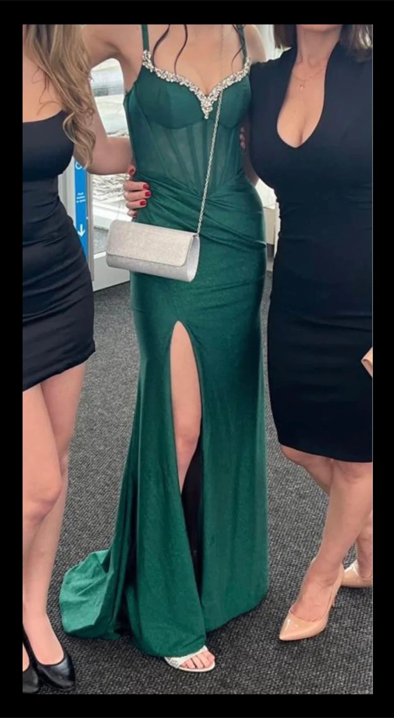 Emerald Green Formal Dress with Rhinestone Detail
