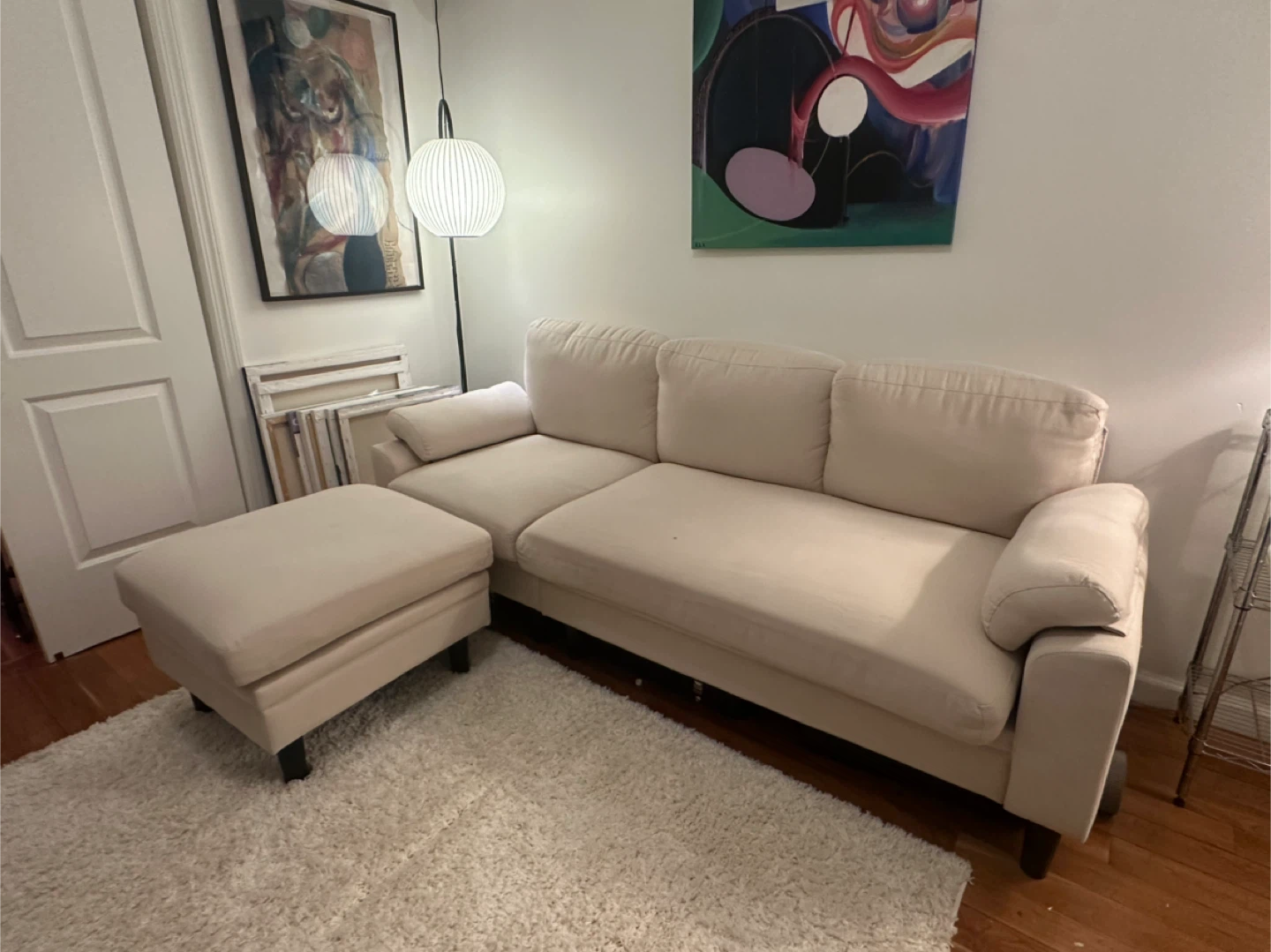 Cream Sectional Sofa with Ottoman - photo 2