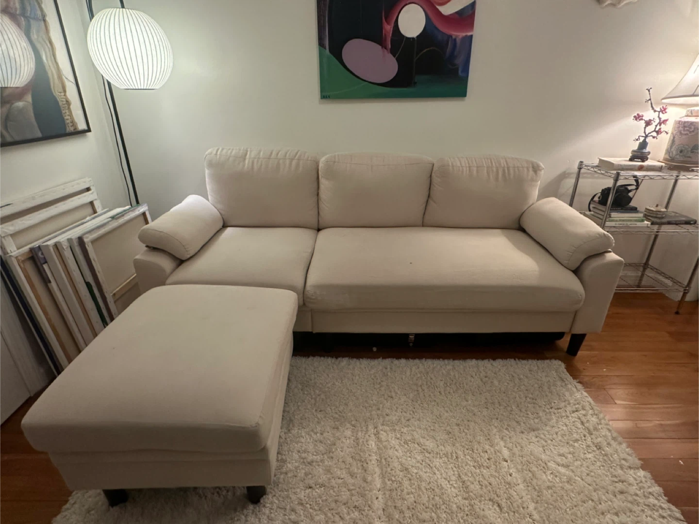 Cream Sectional Sofa with Ottoman
