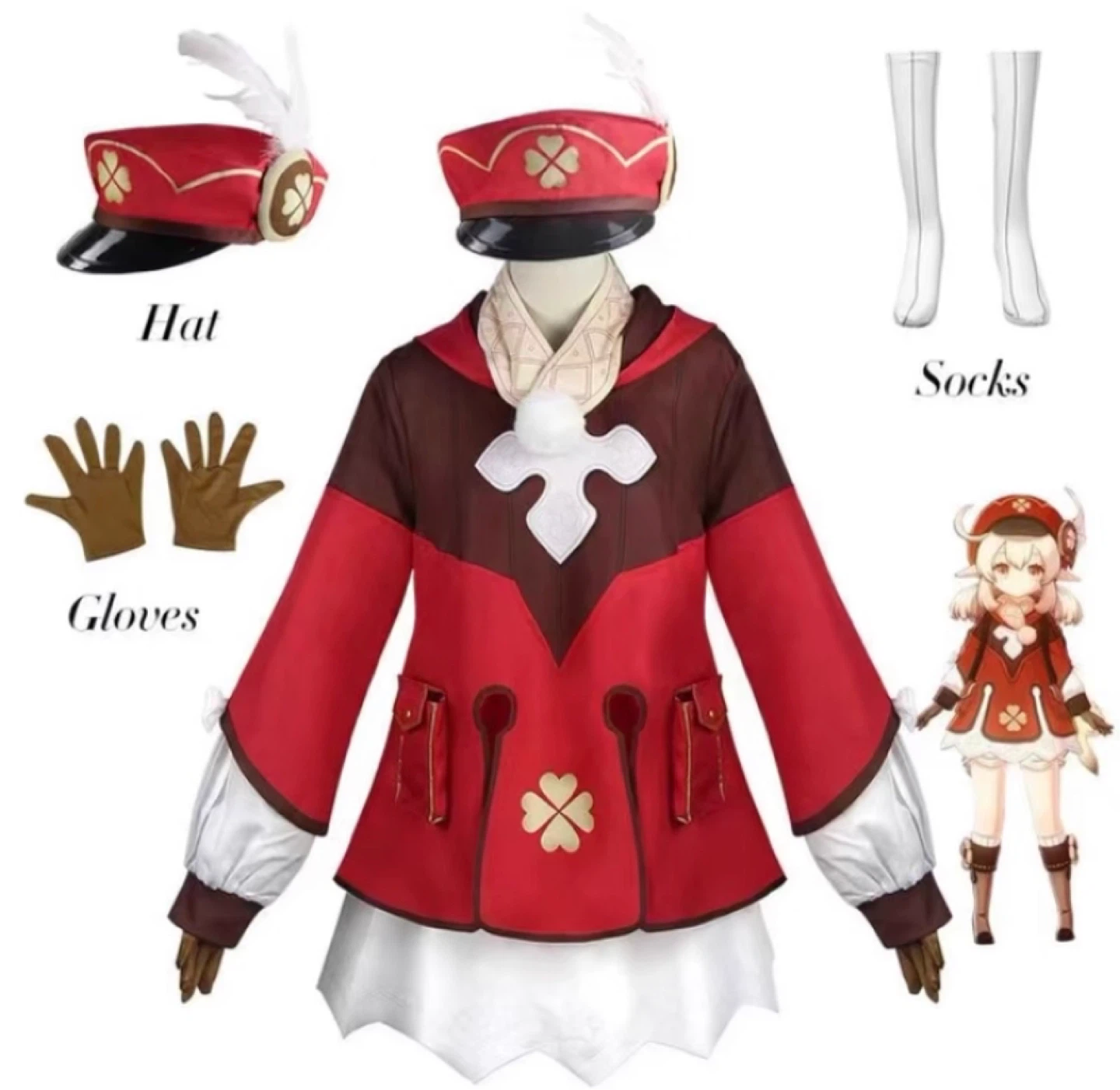 Klee Cosplay Costume Set - Hat, Gloves, Socks