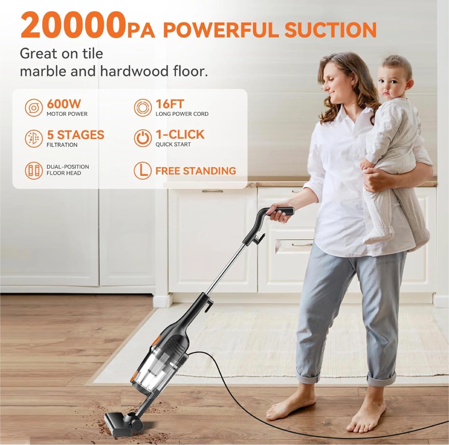 Powerful 20000Pa Corded Stick Vacuum Cleaner - Free Standing - photo 2