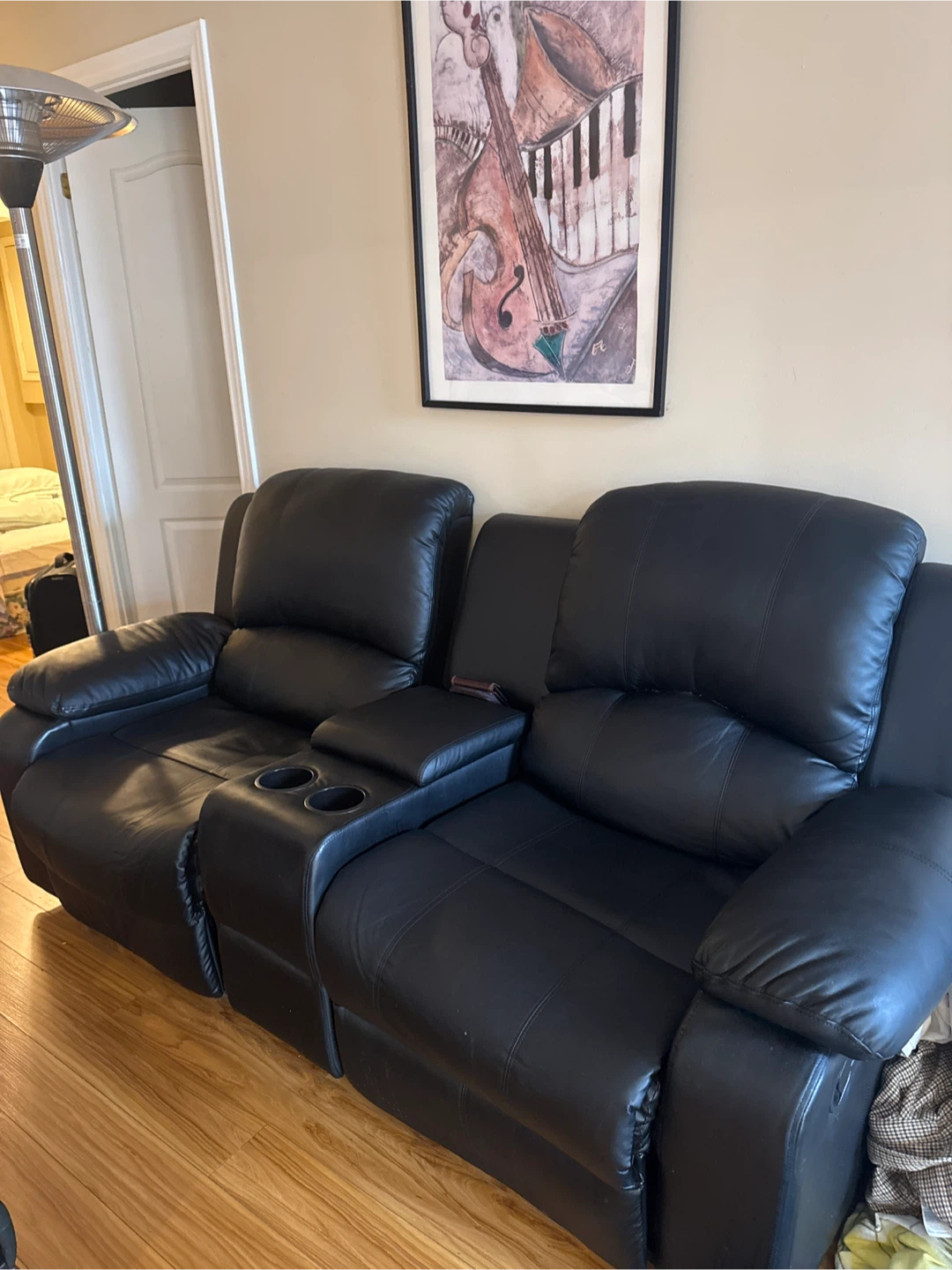 Black Faux Leather Loveseat Recliner with Cup Holders