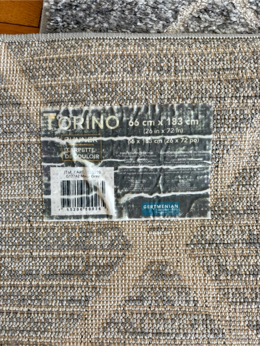 Torino Runner Rug - 66 cm x 183 cm Gray - photo 5