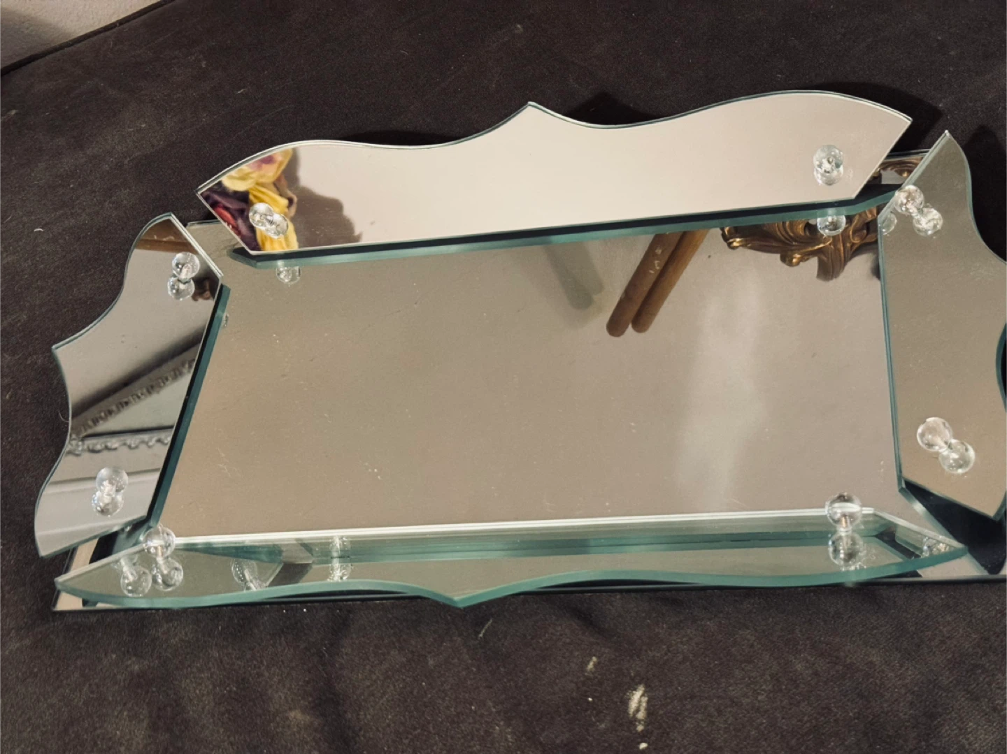 Vintage Mirrored Vanity Tray with Crystal Perfume Bottles