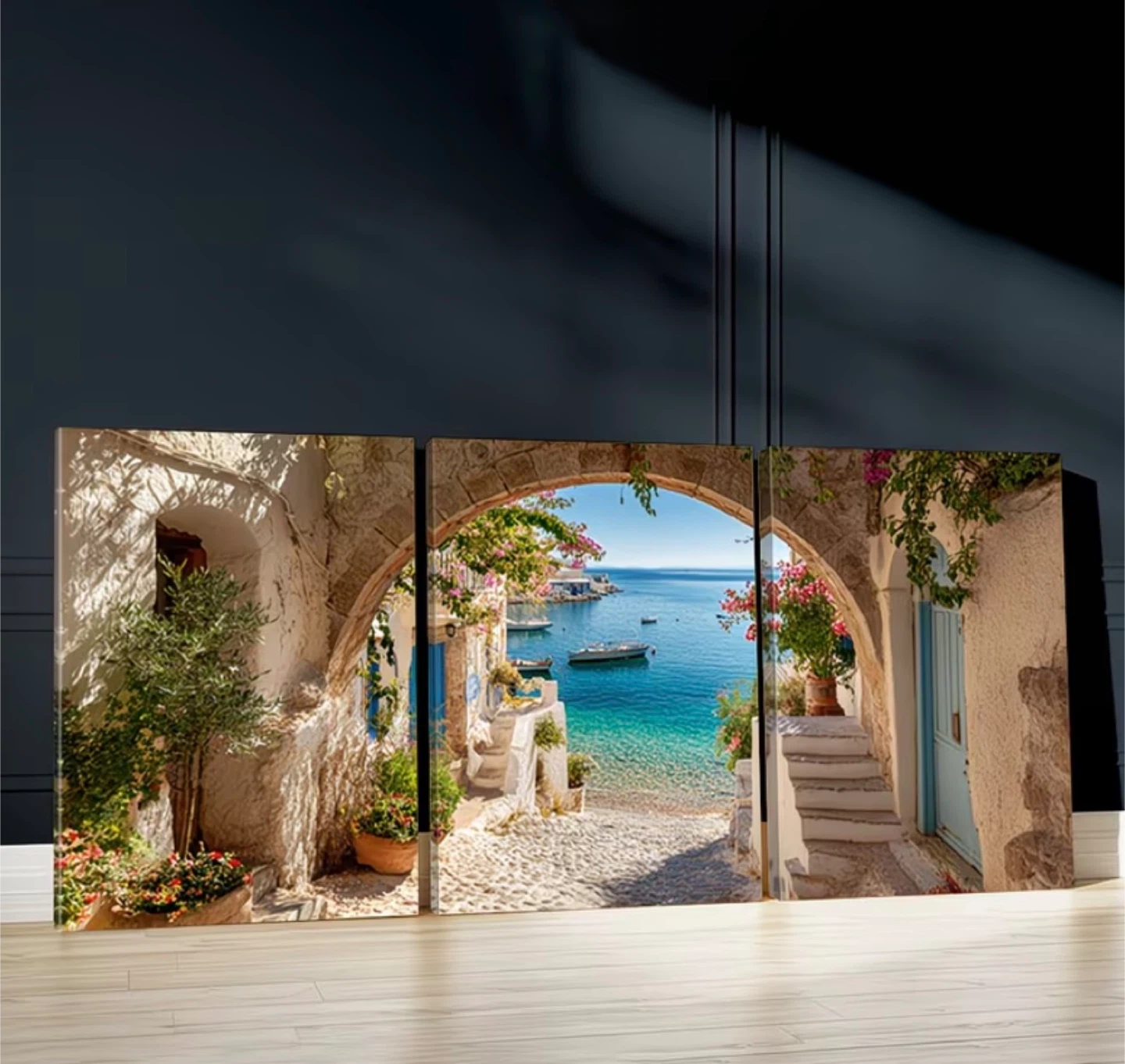 3-Panel Wall Art - Mediterranean Beach Scene