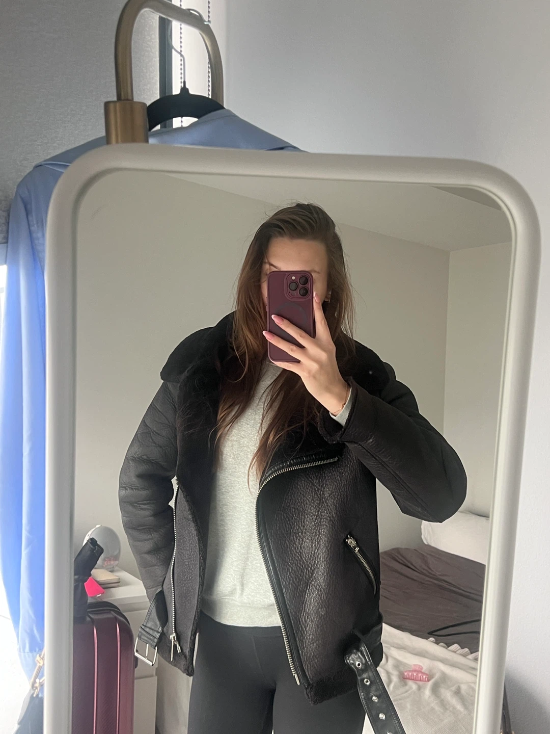 Zara Black Faux Fur Lined Aviator Jacket - Size Medium - photo 2